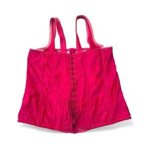 Vintage 90s Empire Intimates Red Lace Up Satin Corset w/ Boning Size 42 USA Made